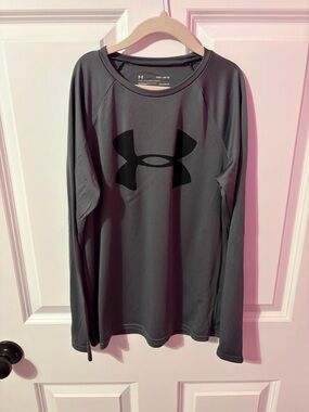 Under Armour Youth Long Sleeve Performance Shirt - Gray & Black Logo